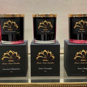 11 oz scented candles, black glass, gold top